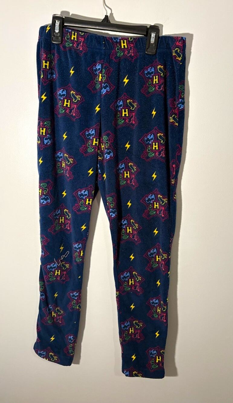 Harry Potter Adult Fleece Pajama Pants Blue Graphic Print Elastic Waist S 4-6